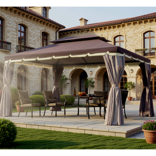 Sunvega Lightweight Aluminum Frame Gazebo with Two-Tier Roof and Privacy Curtains