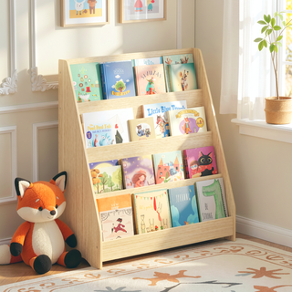 Sunvega 4-Tier Open Kids Bookshelf with Triangular Support for Bedroom Playroom