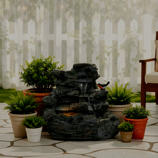Sunvega LED-Lit Modern Concrete Column Fountain for Patio Porch Oasis
