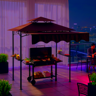 Sunvega Double Roof Grill Gazebo with Weather Resistant Canopy and Storage Shelves