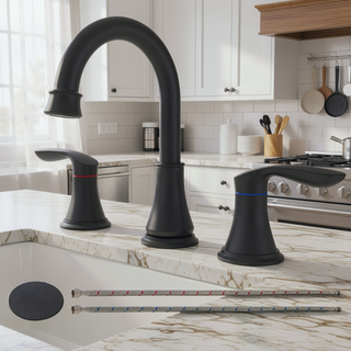 Sunvega 8 Inch Widespread Bathroom Sink Faucet Matte Black with 360 Swivel Spout