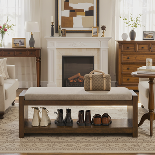 Sunvega Modern Accent Bench with Removable Cushion and Lower Storage Shelf
