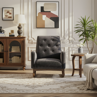 Sunvega Mid-Century Modern Solid Wood Rocking Chair with Microfiber Upholstery