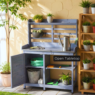 Sunvega Wooden Potting Bench with Storage Sink Water Tap for Patio Lawn Yard Garden