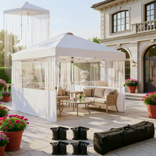 Sunvega Pop Up Canopy Tent with Two Half Sidewalls and Wheeled Carry Bag