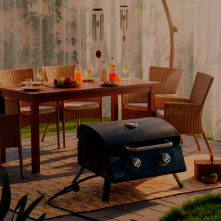 Sunvega 2 Burner Portable Gas BBQ Grill with Lid Thermometer and Foldable Legs