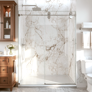 Sunvega Frameless Single Sliding Shower Door with 8mm Tempered Glass and Chrome Finish