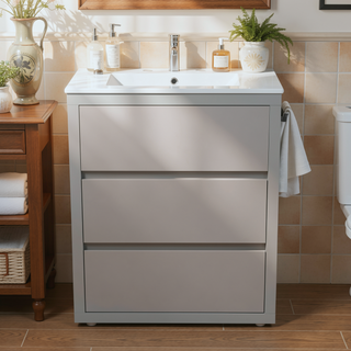 Sunvega Gray Bathroom Vanity with Ceramic Sink and 2 Soft Close Full-Extension Drawers