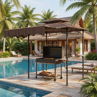 Sunvega Double Roof Grill Gazebo with Weather Resistant Canopy and Storage Shelves