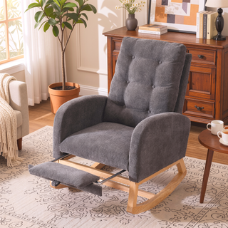 Sunvega Upholstered High Back Rocking Chair with Footrest and Side Storage Pocket