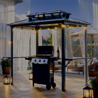 Sunvega Hardtop BBQ Gazebo with UV-Resistant Polycarbonate Roof and Storage Shelves
