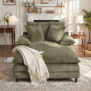 Sunvega Oversized Corduroy Chaise Lounge Chair with Fluffy Cushions and 4 Adjustable Gears