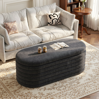 Sunvega Light Grey Upholstered Fabric Storage Ottoman Bench with Safety Hinge