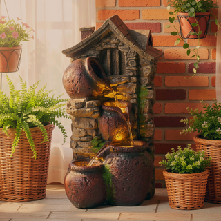 Sunvega Outdoor 4 Tier Faux Stone Waterfall Fountain with LED Lights for Patio