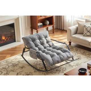 Sunvega Modern Gliding Rocking Chair with Technical Leather Upholstery and Boucle Recliner for Living Room