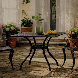 Sunvega Traditional Cast Aluminum Dining Chairs with Floral Accents and Scroll Design Set of 2