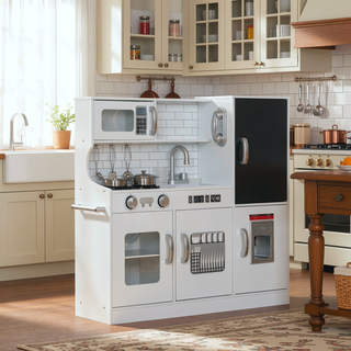 Sunvega Kids Kitchen Playset with Chalkboard Phone Ice Maker and 5 Accessories