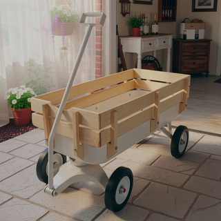 Sunvega Fresh Blue Solid Wood All-Terrain Toy and Garden Tool Cart Trolley