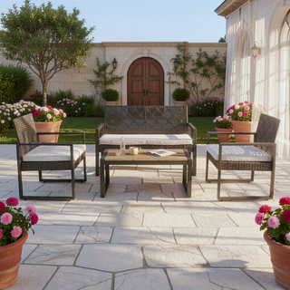 Sunvega Modern Outdoor Patio Furniture Set with Acacia Wood Table and PE Rattan