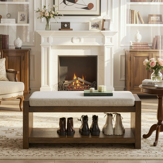 Sunvega Modern Accent Bench with Removable Cushion and Lower Storage Shelf