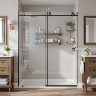 Sunvega Frameless Sliding Shower Door in Matte Black with Clear Glass