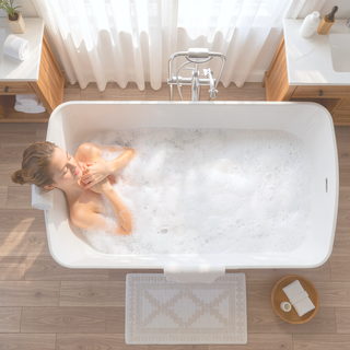 Sunvega 49 Inch Acrylic Freestanding Square Japanese Soaking Bathtub with Chrome Overflow