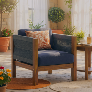 Sunvega Modern Acacia Wood Rattan Loveseat Set with Water-Resistant Cushions