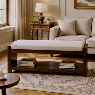 Sunvega Modern Accent Bench with Removable Cushion and Lower Storage Shelf