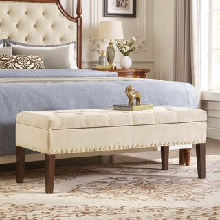 Sunvega Plush Tufted Storage Bench with Nail Accent for Bedroom Seating