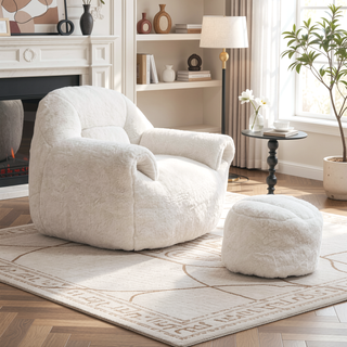 Sunvega Faux Fur Bean Bag Sofa Chair with Back Support and Footstool for Adults
