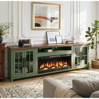 Sunvega 97 Inch Sage Green Fireplace TV Stand Console for TVs up to 100 Inches