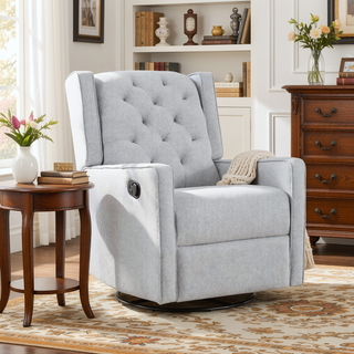 Sunvega Milah Tufted Brushed Tweed Swivel Gliding Recliner with Wingback Design