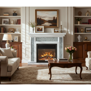 Sunvega Acrylic Diamond Mirror Wall Fireplace Frame with LED Flame Effects