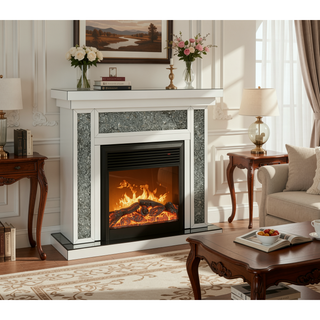 Sunvega Acrylic Diamond Mirror Wall Fireplace Frame with LED Flame Effects