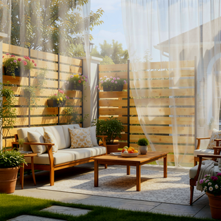 Sunvega Cedar Wood Privacy Screen Panel with Sturdy Aluminum Frame for Outdoor