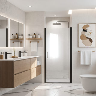 Sunvega 24x72 Inch Brushed Nickel Pivot Shower Door with Half Frame