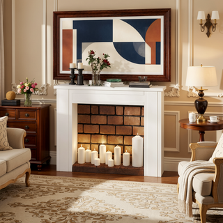 Sunvega Freestanding Fireplace Mantel with Baroque Design and Storage Columns