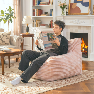 Sunvega Oversized Comfy Beige Bean Bag Chair with Supportive Armrests for Living Room