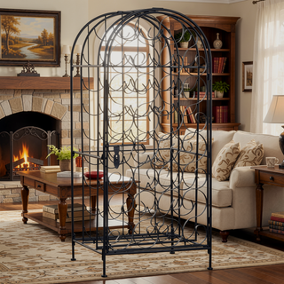 Sunvega Wrought Iron Wine Rack Cabinet with Lock Holds 35 Bottles