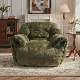 Sunvega Faux Fur Bean Bag Sofa Chair with Back Support and Footstool for Adults