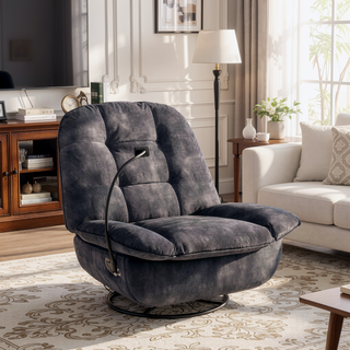 Sunvega Ivory Gold-Stamped Velvet Recliner with Swivel Gliding Rocking and Mobile Phone Holder