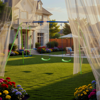 Sunvega Metal A-Frame Swing Set with Two Seats and Glider for Backyard Playground