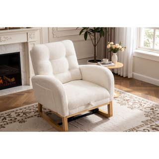 Sunvega Upholstered High Back Rocking Chair with Footrest and Side Storage Pocket