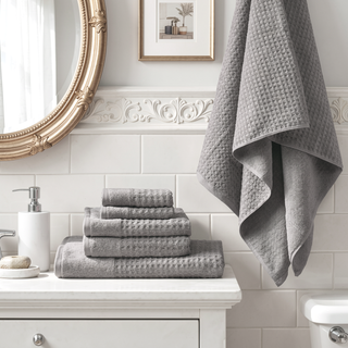 Sunvega Antimicrobial Jacquard Waffle Cotton Towel Set with Dobby Cuff and Quick Dry