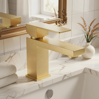 Sunvega Single Hole Bathroom Faucet with Ceramic Cartridge in Brushed Gold