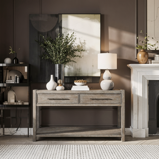 Sunvega White Oak Finish Sofa Table with Two Drawers and One Shelf