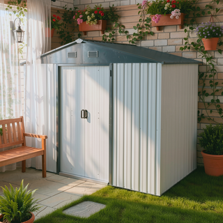 Sunvega 8x4ft Outdoor Metal Storage Shed with Galvanized Steel Panels and Foundation