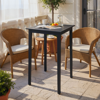 Sunvega Acacia Wood Square Bar Table with Minimalist Design and Dark Gray Finish