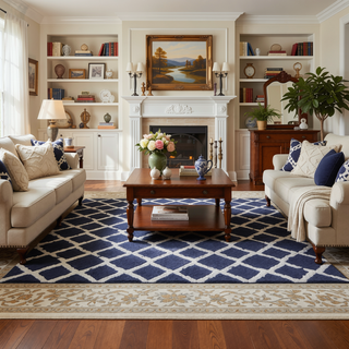 Sunvega Reversible High Pile Tufted Microfiber Bath Rug with Geometric Square and Stripes