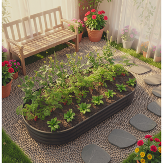 Sunvega Large Oval Metal Raised Garden Bed for Plants Vegetables and Flowers